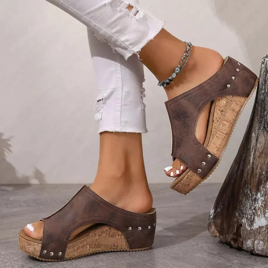 Women's Casual Soft Wood Heel Wedge Mules