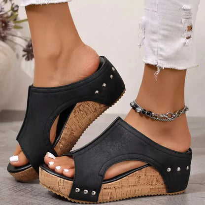 Women's Casual Soft Wood Heel Wedge Mules