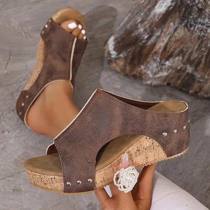 Women's Casual Soft Wood Heel Wedge Mules