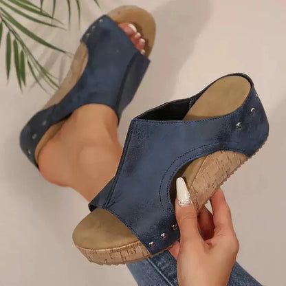 Women's Casual Soft Wood Heel Wedge Mules
