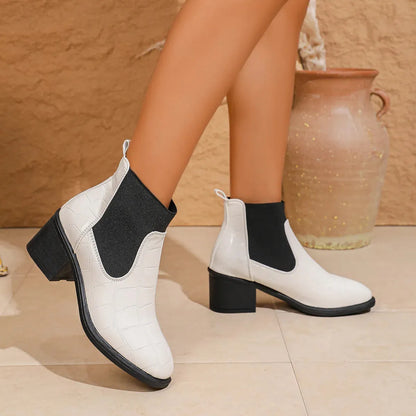 Women's mid-heel leather boots