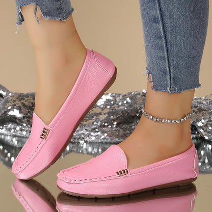 Classic Leather Loafers for Women – Comfortable Slip-On Flats with Gold Buckle Detail
